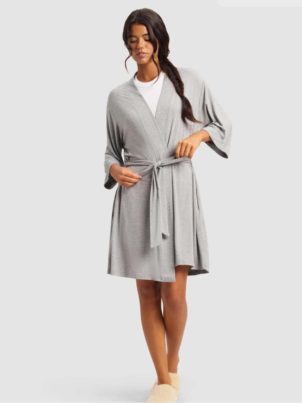 Cozy Earth Bamboo Stretch-Knit Kimono Tie-Waist Wrap Robe